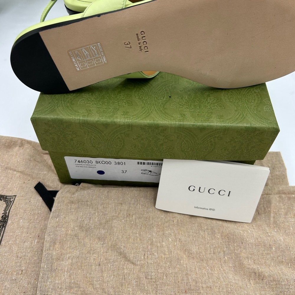 Women's Gucci, GG Marmont , leather thong, sandals, pistachio size 37 made Italy - Picture 7 of 8